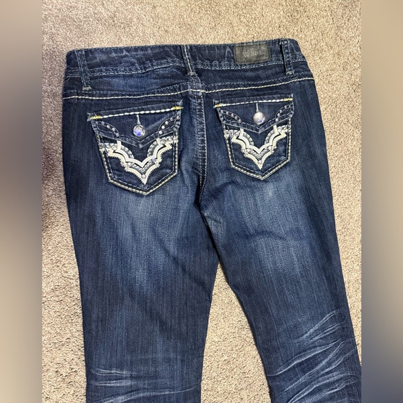 Women's ZCO Dark Wash Saddle Stitch Boot Cut Low Rise Jeans - Picture 10 of 10